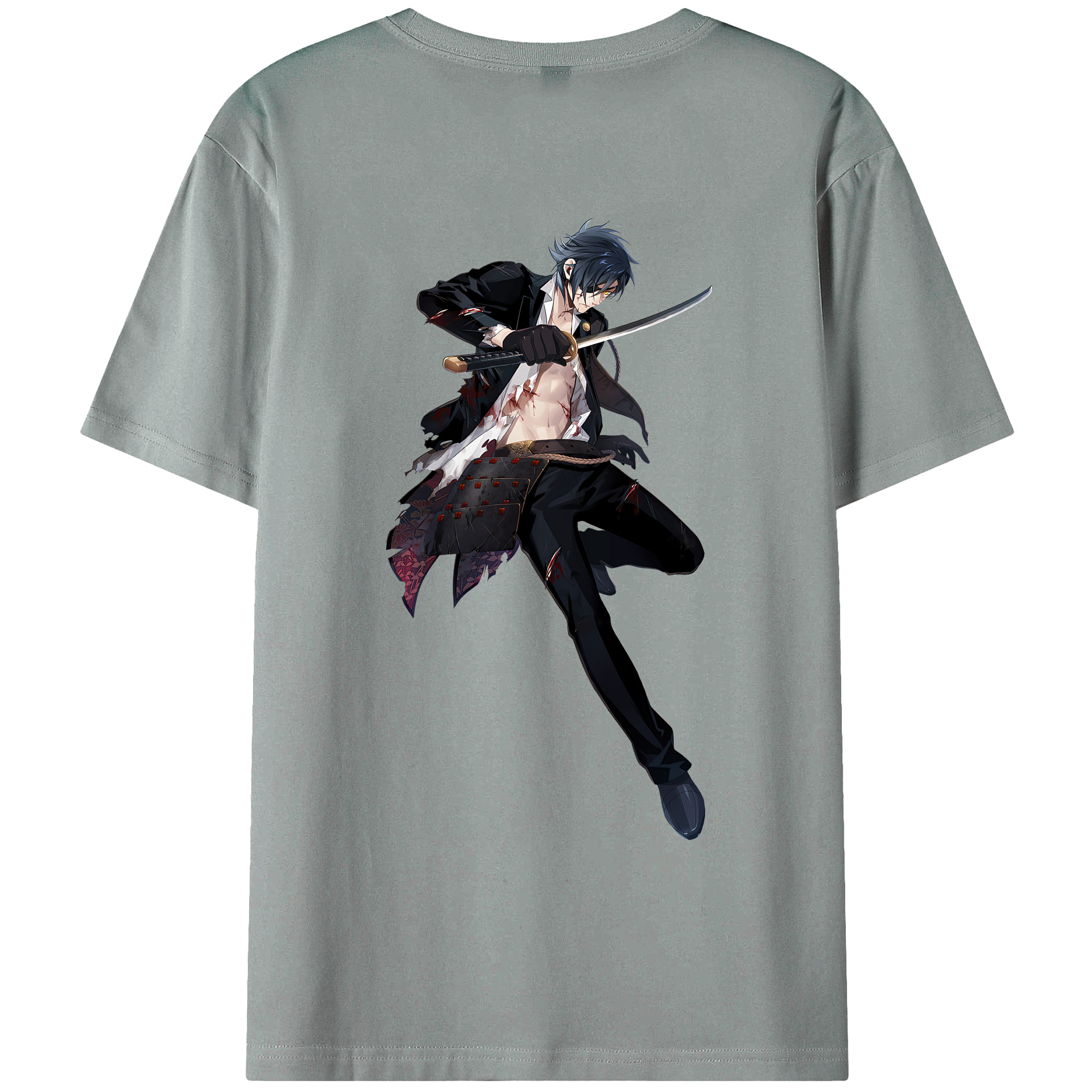（画像用） 刀剣乱舞 Touken Ranbu 綿100％ メンズ半袖Tシャツ（バックプリント） 通気性